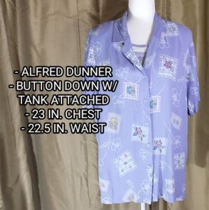 Alfred Dunner Blue Flower Pot Button Down Shirt W/ Tank Attached. Size 20.